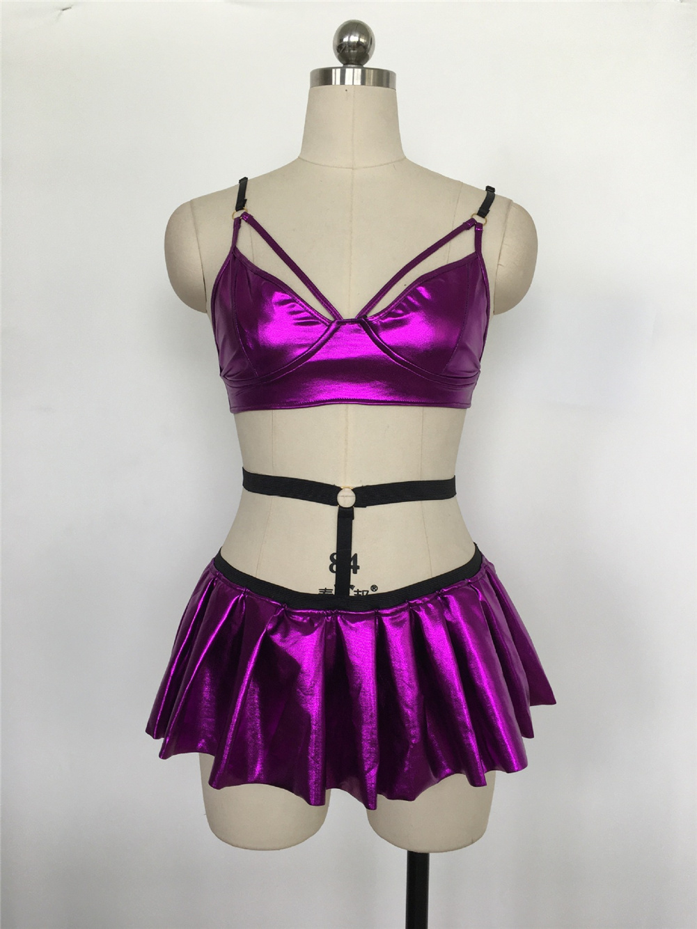 Purple Faux Leather Bikini Lingerie Sexy Night Club Wear Set Pq B