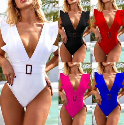 One Piece Swimsuit Solid Color Monokini Woman Wholesale Beachwear PQ1106