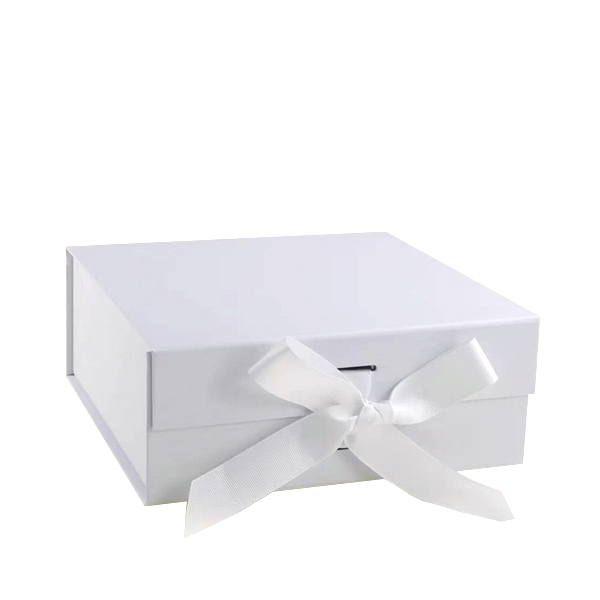 Wholesale M Square Shallow White Magnetic Gift Box With Ribbon