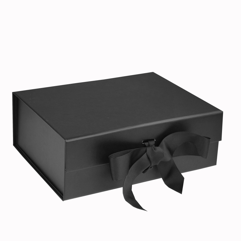 Wholesale A4 Deep Black Magnetic Gift Box With Ribbon