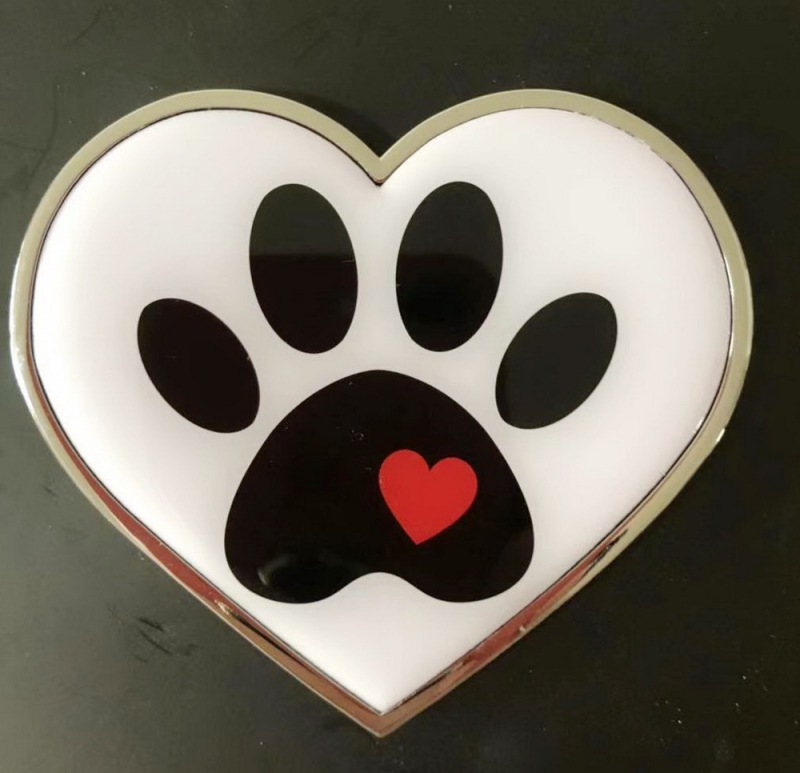 Zinc Chrome Metal Emblem, Dog Paw Heart Metal Car Emblem