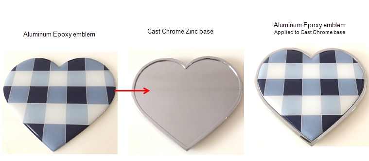 Zinc Chrome Metal Emblem, Gingham Heart Metal Car Emblem