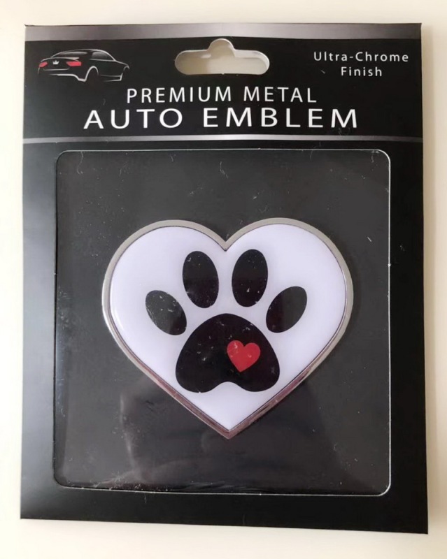 Zinc Chrome Metal Emblem, Dog Paw Heart Metal Car Emblem