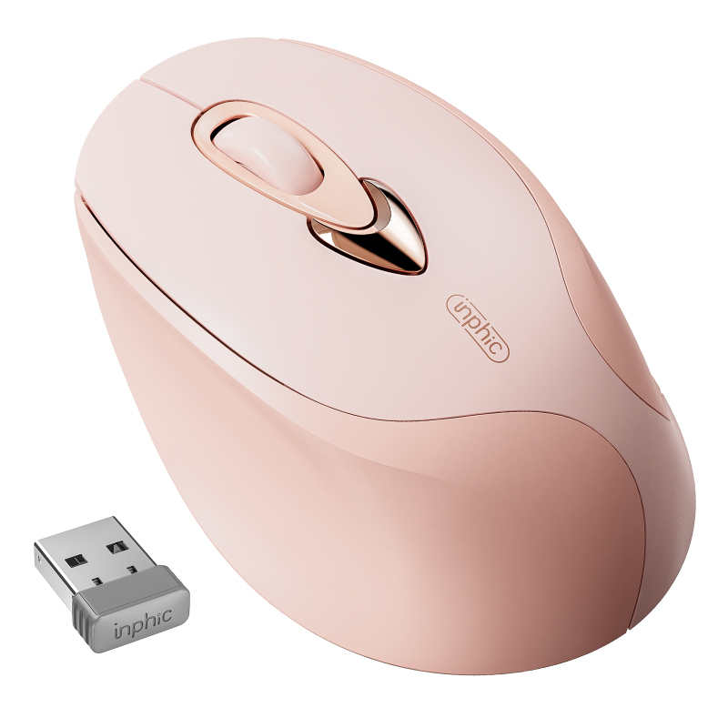 Wireless Mouse Light Pink, INPHIC 2.4G USB Rechargeable Wireless Mice Silent Click, Cute Portable Ergonomic Computer Cordless Mouse for Laptop Mac MacBook