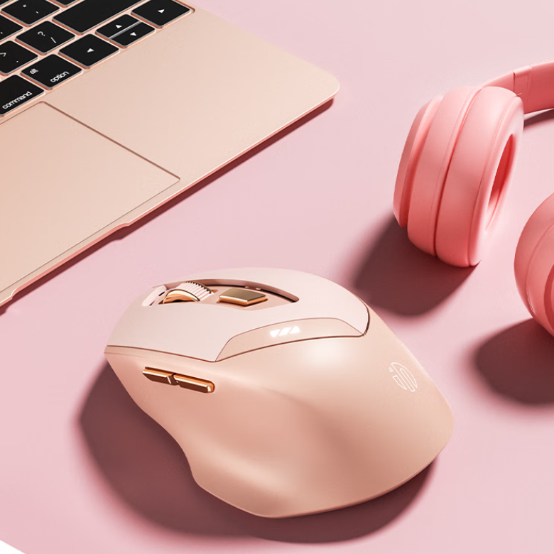 INPHIC Bluetooth Mouse, Rechargeable Ergonomic Silent Mice with 3 Modes (Bluetooth 5.0/4.0+USB) Multi-Device Connection, 6 Buttons Mouse Wireless for Laptop Computer Mac MacBook, Milk Tea Pink