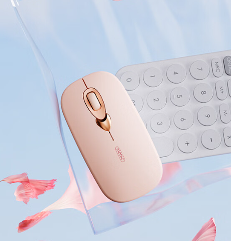 INPHIC Q8 Bluetooth Mouse, Rechargeable Ergonomic Silent Mice with Bluetooth 5.1/3.0 Connection, Wireless for Laptop Computer Mac MacBook, Millk Tea Pink