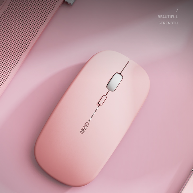 INPHIC M1P Wireless Mouse, [Upgraded], 2.4G Silent Rechargeable Computer Mice Wireless, Ultra Slim 1600 DPI USB Portable Mouse for Laptop PC Mac MacBook, Battery Level Visible, Pink