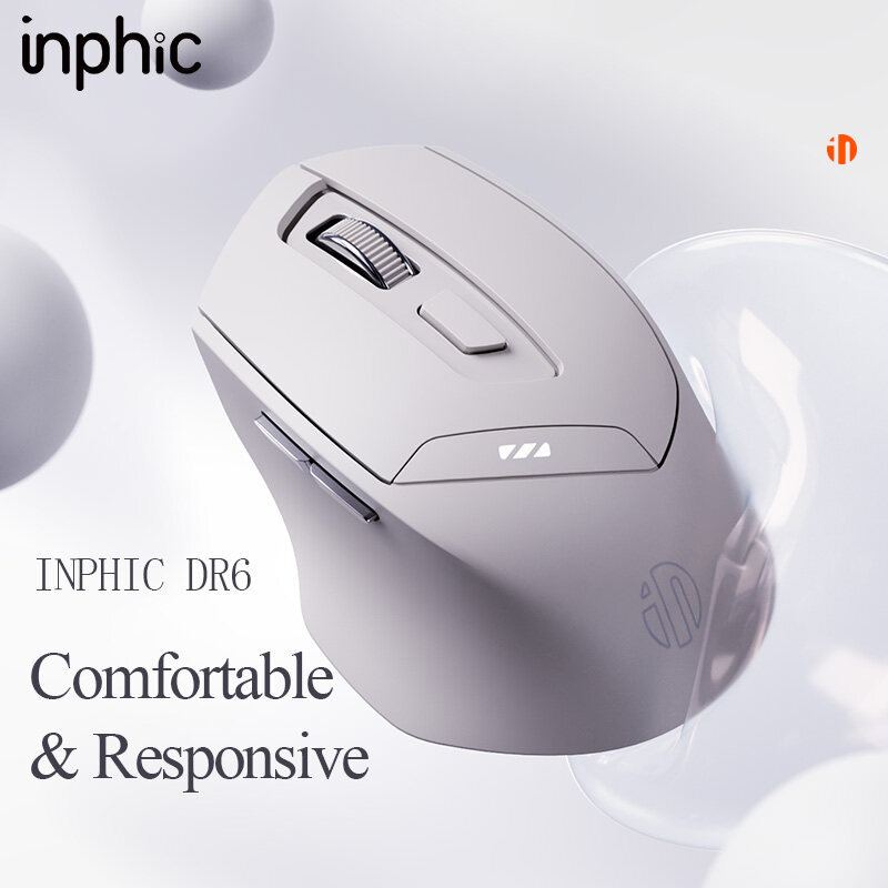 INPHIC DR6 Bluetooth Mouse Rechargeable 2.4G+Bluetooth 5.0/4.0 Tri-Modes Wireless Mouse 1600dpi Mute Ergonomic Mouse for iPad Laptop Desktop Mac Android Windows, apricot white