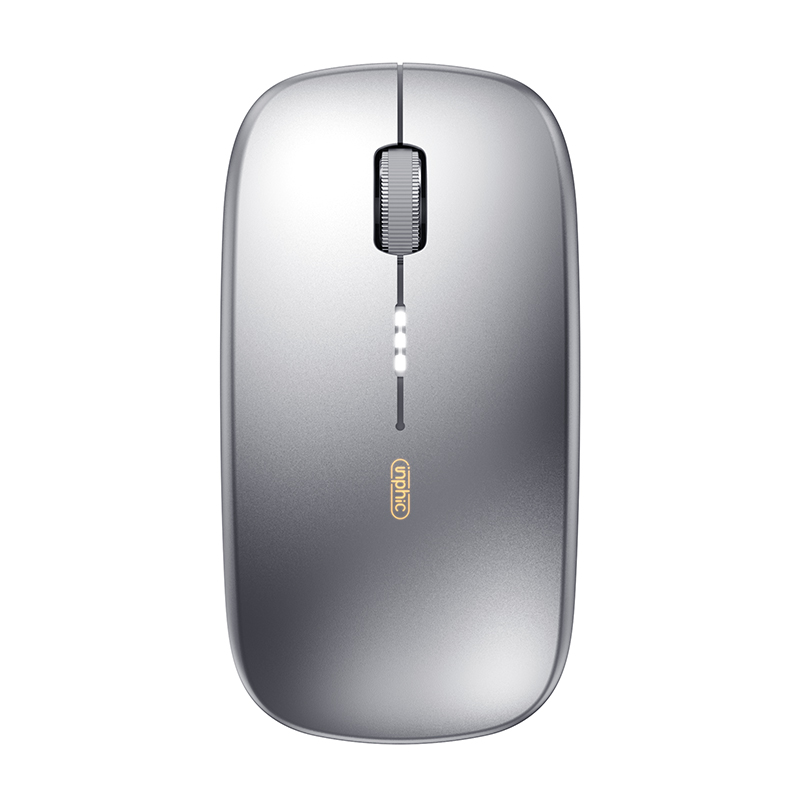 INPHIC M5 Wireless Mouse USB Rechargable 1600DPI 7 Color Breath Lighting, CNC Metal Roller, Noiseless Click Optical Laptop Mouse, Silver