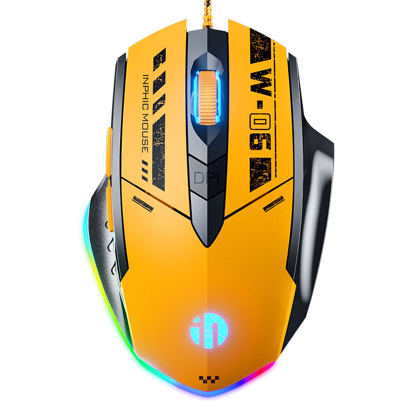 INPHIC Wired Gaming Mouse [Breathing RGB LED] High-Precision Adjustable 12800 DPI, 6 Programmable Buttons, Ergonomic Computer USB Mice for Windows/PC/Mac/Laptop Gamer
