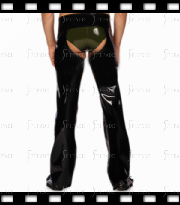 Latex Men's Straight Pants Crotch Open Cutting Waist Snap Closure Customized 0.4MM