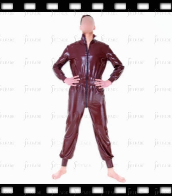 Latex Jumpsuit Loose Style Catsuit Front Zipper High Neck Customized 0.4mm