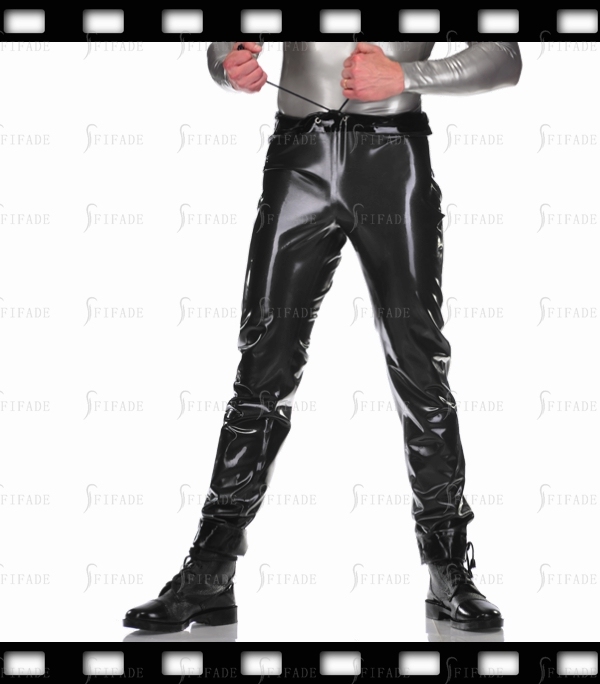 Latex Basic Regular Fitted Pants Ankel Drawstring Clubwear Customized 0.4mm