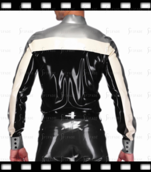 Latex Men's Shirts Chest Pocket Contrasting Tops Cuffs Snap Customized 0.4mm