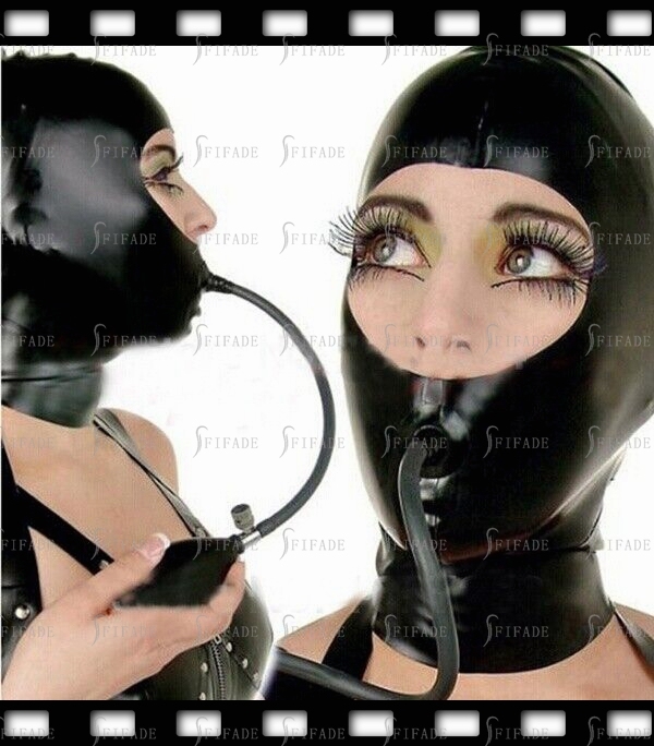 Latex Unisex Hoods Pump Mouth Gag Open Face Cool Wear Masks Customized 0.4mm