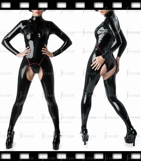 Latex Catsuit Back Zip Slim Fitted Crotchless Clubwear Unisex Cool Customize