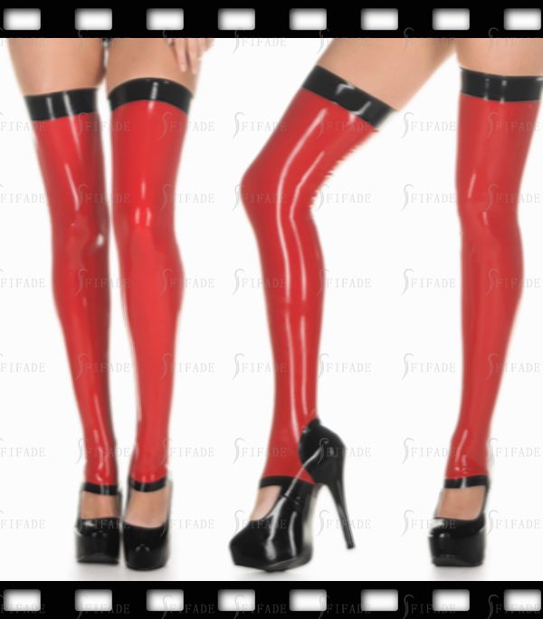 Latex Stirrups Stockings Hot Red Sexy Pantyhose Customized 0.4mm
