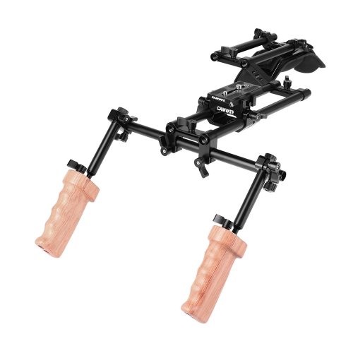 CAMVATE Pro Shoulder Mount 15mm Rod Supporting Rig With Manfrotto QR Plate & Wooden Handgrip Pair For HDSLR Camera / DV Camcorder