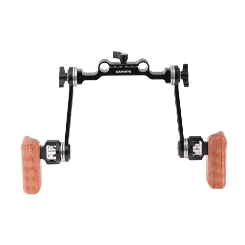 CAMVATE Adjustable ARRI Rosette Extension Arm Handgrip Pair (Wood) With 15mm Railblock For DLSR Camera Shoulder Rig