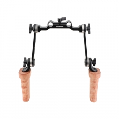 CAMVATE Dual Wooden Handgrip With ARRI Rosette Extension Arm & 15mm Railblock For DLSR Camera Shoulder Rig