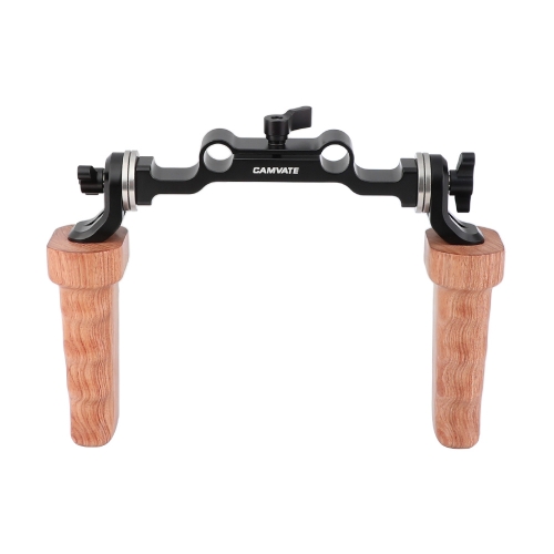 CAMVATE ARRI Rosette Handgrip Pair (Wood) With 15mm Railblock For DLSR Camera Shoulder Rig