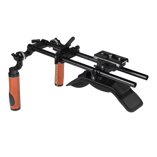 CAMVATE Shoulder Mount Rig With Manfrotto QR Baseplate & Dual Rosette Handgrip (Leather-covered) For DSLR Camera / DV Camcorder