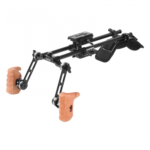 CAMVATE Pro Shoulder Mount Rig With Manfrotto Quick Release Baseplate & Adjustable Rosette Wooden Handgrip For DSLR Camera & DV Camcorder