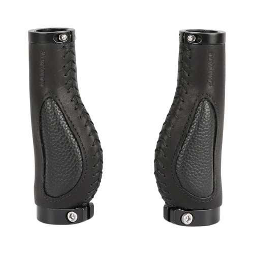 CAMVATE Bicycle Handlebar Grips Double Lock on Locking Aluminum Grips(Black/Leather)