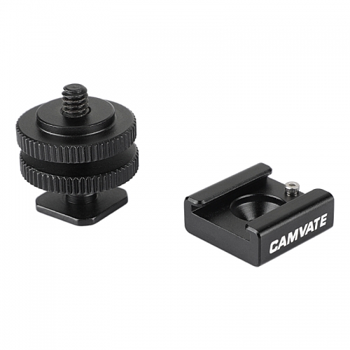 CAMVATE 1/4" Hot Cold Shoe Mount +1/4"-20 Tripod Screw to Flash Hot Shoe Mount Adapter