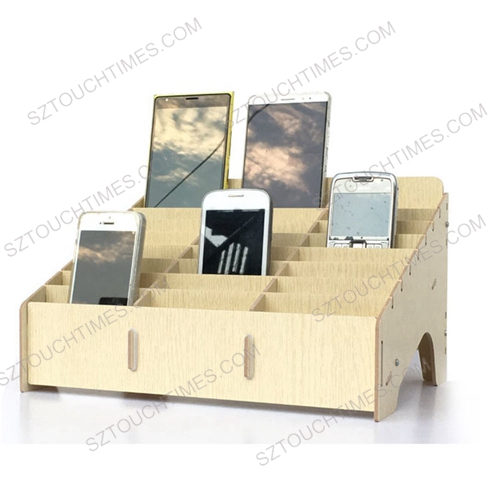 Phone Wooden box Holder with 24pcs Standings for Mobile Storage Box