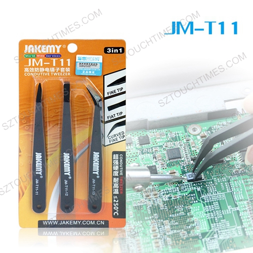 JAKEMY JM-T11 3pcs Anti-static Tweezers Set Triad Fix Repair Tool Kit for iPhone Smartphone Tablets Electronic Components