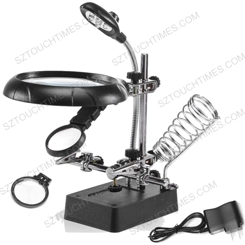 MG16129-C Welding magnifying glass 5 LED Auxiliary Clip Magnifier 3 In1 Hand Soldering Solder Iron Stand Holder Station