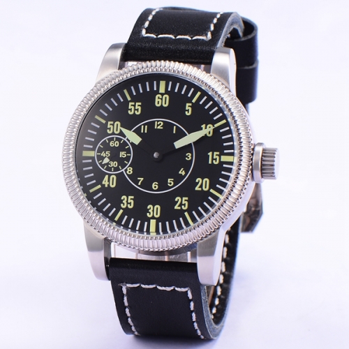 46mm corgeut black sterile dial 6497 movement hand winding mens wrist watch