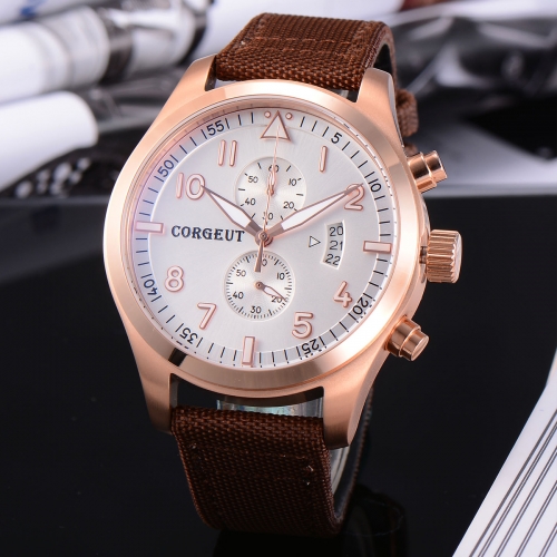 46mm Corgeut Mens Watch Stainless Steel Case Style Full Chronograph Watch