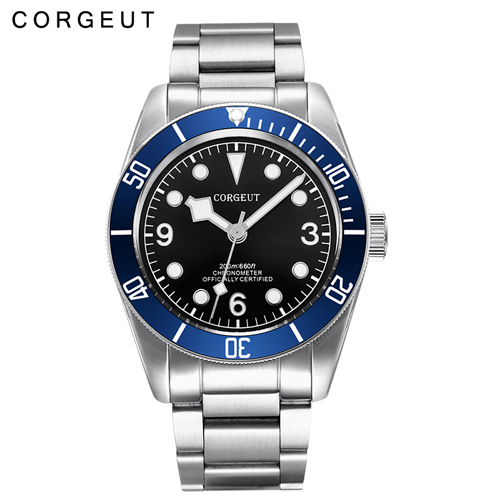 Sapphire Glass 41mm Corgeut blue bezel black dial miyota Automatic men Watch