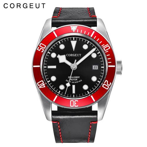 Corgeut New Arrival 41MM SS Case Red Bezel Sapphire Glass Luminous Show Automatic Watch