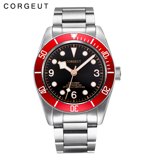 Sapphire Glass 41mm Corgeut red bezel black dial miyota Automatic men Watch