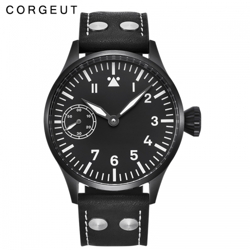 44mm Sapphire Glass Black Dial Luminous Swan Neck 6497 Movement Corgeut Watch