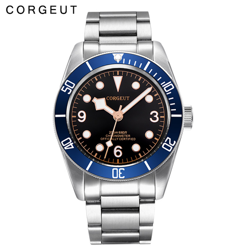 Sapphire Glass 41mm Corgeut blue bezel black dial miyota Automatic men Watch