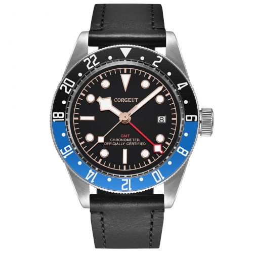 41mm Corgeut GMT Military Black Dial Bay Black&Blue Bezel Automatic Mens Watches