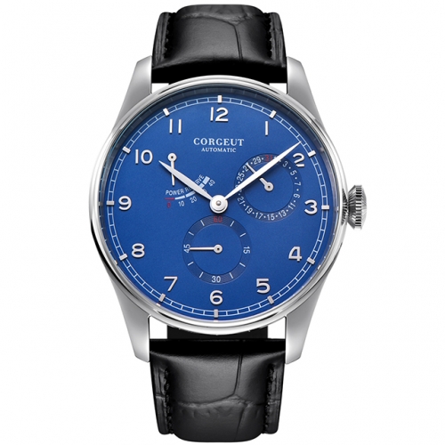 42mm Corgeut blue dial date Power Reserve ST1780 automatic mens watch