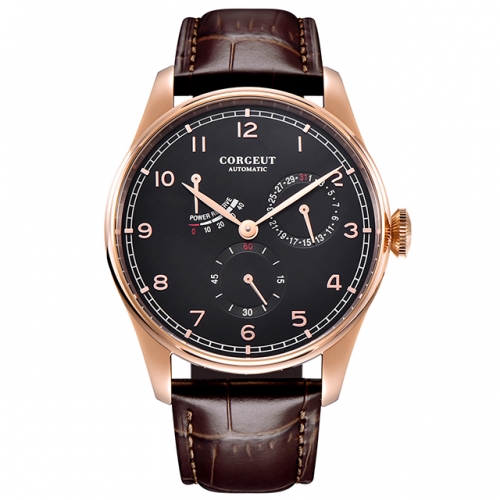 42mm Corgeut black dial date rosegold case Power Reserve ST1780 automatic mens watch