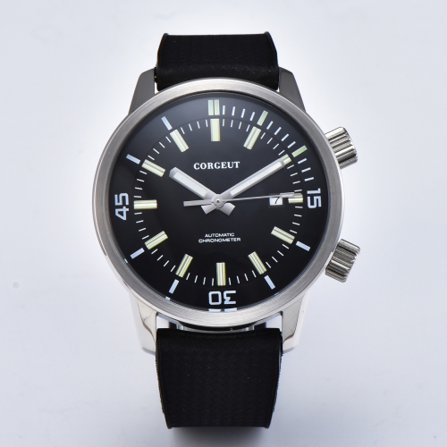 45mm Corgeut Black Dial Date SS case Rubber Luminous Miyota 8215 Automatic Men's Wristwatch