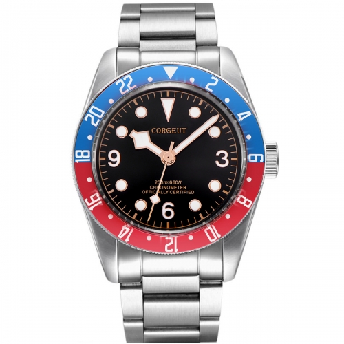 Sapphire Glass 41mm Corgeut red&blue bezel black dial miyota Automatic men Watch