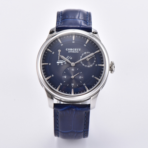 40mm Corgeut blue dial date Power Reserve ST1780 automatic mens watch