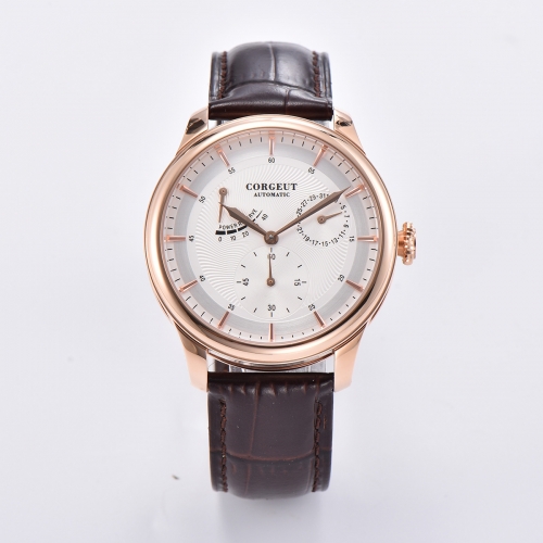 40mm Corgeut white dial date rosegold case Power Reserve ST1780 automatic mens watch