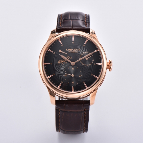 40mm Corgeut black dial date rosegold case Power Reserve ST1780 automatic mens watch