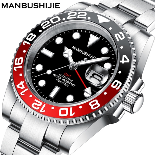 40mm MANBUSHIJIE Black Dial GMT Sapphire glass Automatic Luxury Mens Watch