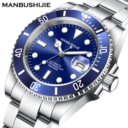 40mm MANBUSHIJIE blue Dial sub Sapphire glass Automatic Luxury Mens Watch