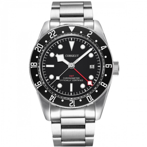 41mm Corgeut GMT Military Black Dial Bay Black Bezel Automatic Mens Watches